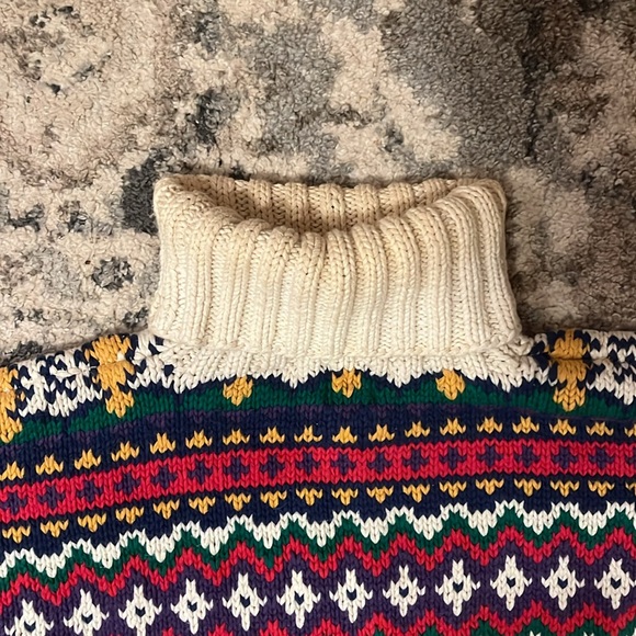 GAP Women’s Fair Isle Turtleneck Sweater Color Block Vintage Medium - Picture 5 of 6